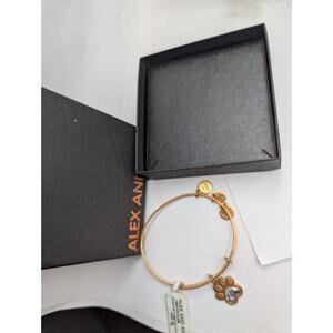 Alex and Ani Paw Print Charm Bangle Bracelet Gold Tone Expandable New with Box